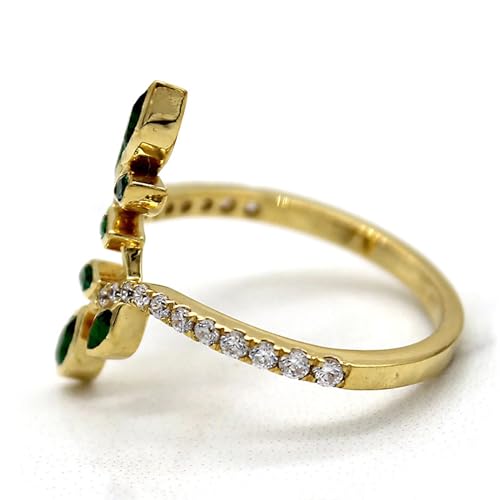 Yellow Gold Plated Vine Leaf Ring Simulated Emerald CZ Engagement Promise Wedding Ring for Women Jewelry4