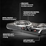 OVENTE Electric Countertop Double Burner, 1700W Cooktop with 6" and 5.75" Stainless Steel Coil Hot Plates, 5 Level Temperature Control, Indicator Lights and Easy to Clean Cooking Stove, Black BGC102B - Image 2