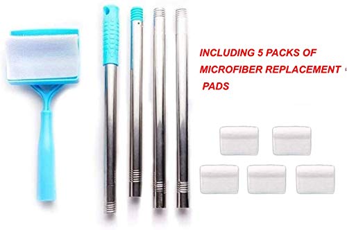 Baseboard Cleaner Tool with Handle, 5 Reusable Cleaning Pads, No-Bending Mop Baseboard Cleaner Tool Long Handle Adjustable Baseboard Molding Tool for Bathroom Microfiber Cleaning