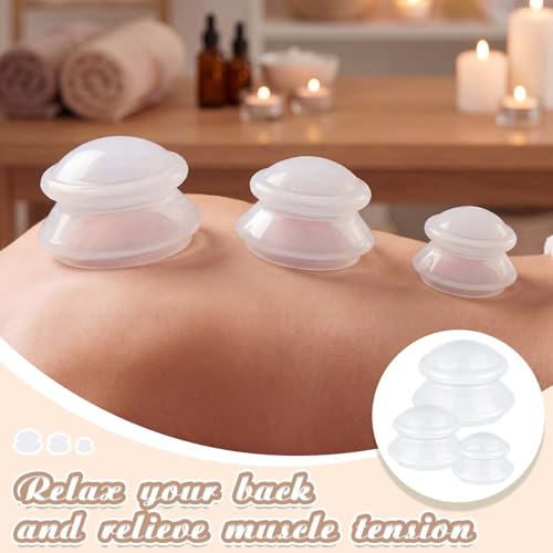 Image of TrelaCo 6 Pcs Silicone Cupping Kit for Massage Therapy,Milky | Cupping Cups 3 Sizes, Suction Therapy for Body Massage Myofascial, Relieves Cellulite Muscle Pain Tension, Studio Household
