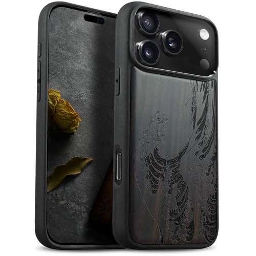 Coque bois iPhone 17 Pro antichoc étui compatible Magsafe bumper TPU noir