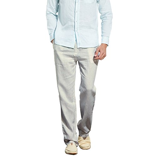 Manwan walk Men’s Casual Beach Trousers Elastic Loose Fit Lightweight Linen Summer Pants K70