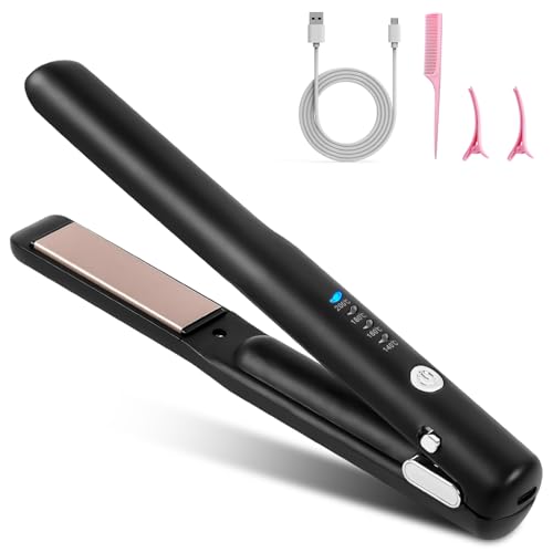 2 In 1 Mini Glätteisen Kabellos und Lockenstab Hair Straightener 4 Temperaturen Wiederaufladbare Glätte Mini Haarglätter für Langes Kurze Haare Glätten Wellen Locken Nach Innen