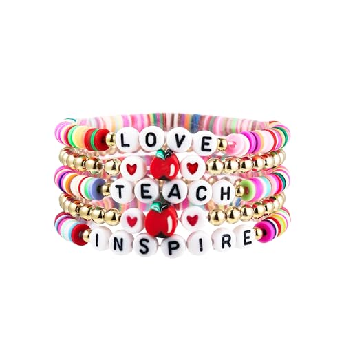 MMIUAEG Handmade Beaded Teacher Bracelet Love Teach Inspire Stretch Letter Wristlets Appreciation Gifts Bracelet for Women Teacher Gifts