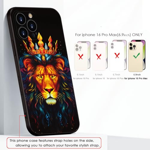 Printed with Lion for iPhone 16 pro max case, Elegant Crowned Lion Design on Soft Silicone Protective Case - A Touch of Noble Grandeur and Exudes Royal Majesty (A2- Lions Animal)