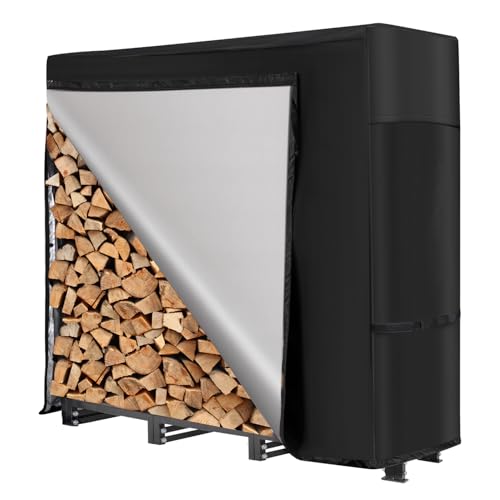 NALONE Estante de leña para exteriores con cubierta y bolsa de transporte, estante de soporte cuadrado resistente con cubierta impermeable para chimeneas, hogueras (Negro 4FT)