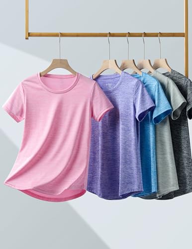 Image of 5 Pack Women's Quick Dry Short Sleeve T Shirts, Athletic Workout Tee Tops for Gym Yoga Running