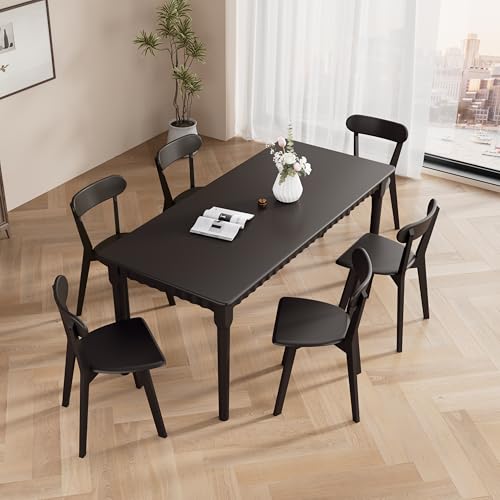 MORDEER Solid Wood Dining Chairs Set of 6, Wooden Dining Room Chairs for Whole Family Use, Farmhouse Kitchen Chairs Set Suitable for Dining Room, Living Room, Black