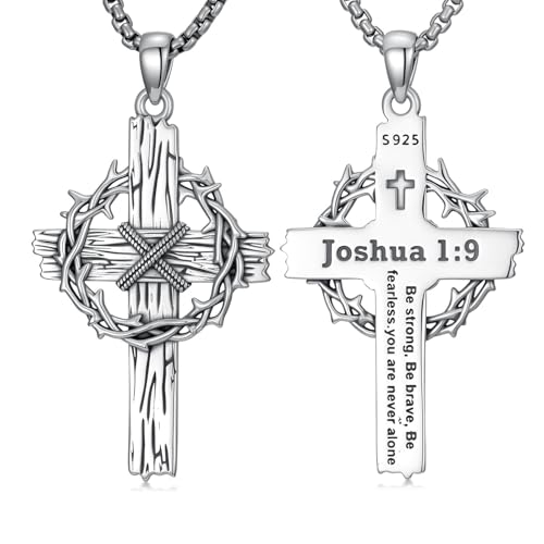 Pendentif croix couronne d'épines en argent 925 et chaîne acier 55cm