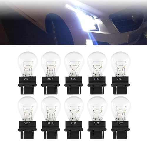 Tesnaao 10 Pack Car Instrument Light Bulb, 3157 Brake Light Bulb, 12V 21/5W Automobile Lighting Replacement Accessory, Universal for Most Cars, Trucks and Vans (White)