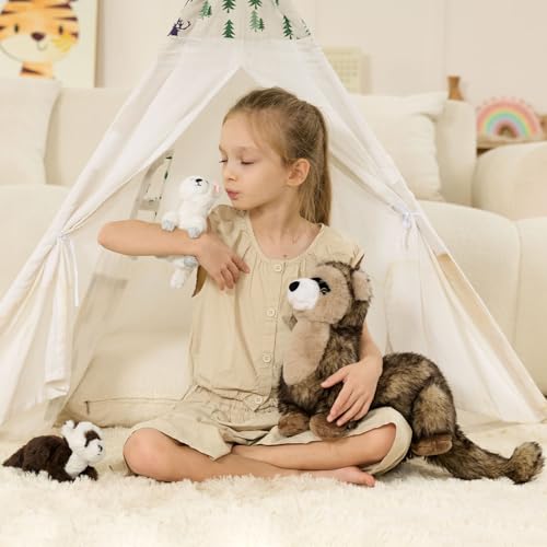 Image of Ferret Stuffed Animal with 2 Babies, 3Pcs Forest Animal Plush, 18 inch