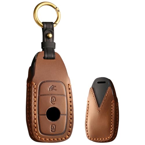 Étui de clé Mercedes en cuir marron luxe pour Classe E S C