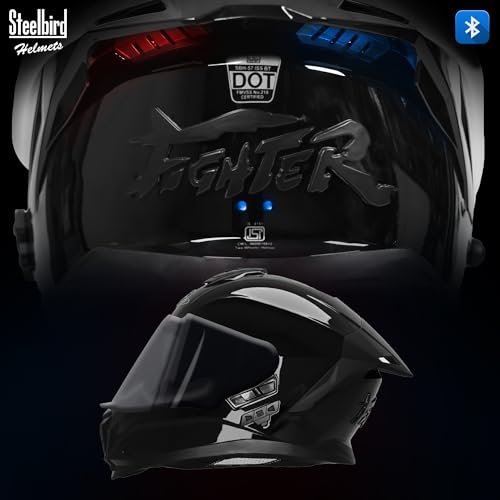 Steelbird SBH-57 Fighter Bass X Bluetooth Helmet, Black Glossy Black - Image 6