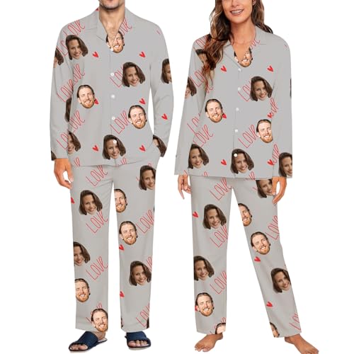 NAZENTI Personalized Couple & Pet Pajamas with Photo, Custom Face Pajamas, Pajama for Men & Women, Gift for couple Christmas