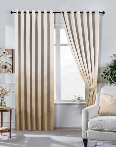 Image of Kivo Digital Print 85% Blackout Curtains for Long Door /Window, Thermal Insulated, Tie Back, Wider Width 50 in, Eyelet Curtains for Living Room /Bedroom(Brown 9 ft Set - 2)