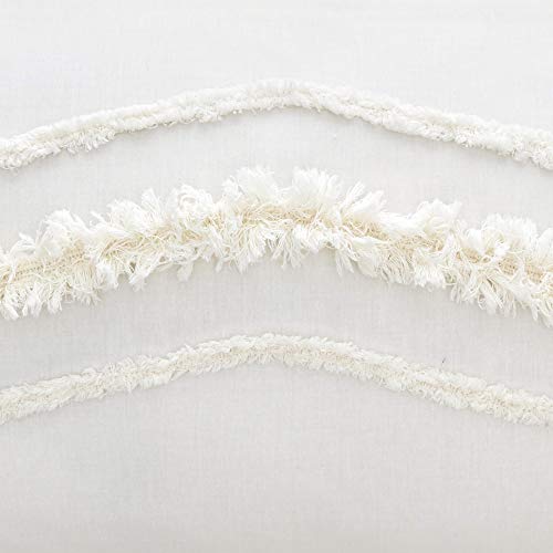 Image of Bohemian Boho Chic Ivory Macrame Tufted Tassel 2 pc. Twin / Twin XL Size Bed Bedding Set Duvet Comforter Cover / Sham Solid Cream Textured Minimalist Off White Cotton Fringe Farmhouse Indie Dorm Teen