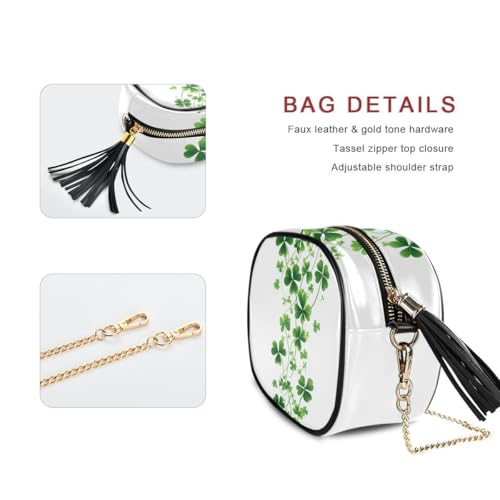 ALAZA Women's St. Patrick's Day Clover Leaves Green PU Leather Crossbody Bag Shoulder Purse with Tassel2