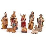 LEIVESTE -Set Mini Natividad Clásica Belén Navidad Figuras de Poliresina con 11 temas Personajes de h. 9 cm