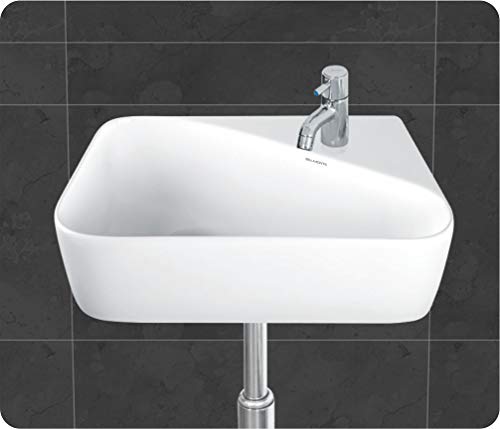 Image of Wash Basin Wall Hung Mounted Glossy Finish White Sink for Bathroom (18 x 11 x 5 Inch)