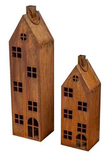 2er Set Laterne Haus H65-95cm Metall Rost Deko Windlicht Shabby Chic Vintage Kerze Kerzenständer Lichtdeko