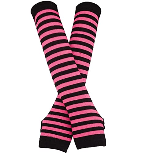 Image of Women's Long Knitted Fingerless Gloves Thumbhole Stretch Arm Warmers | Stretchy soft knitted arm warmers for women, comfortable thumbhole design, ideal daily winter hand sleeve accessories
