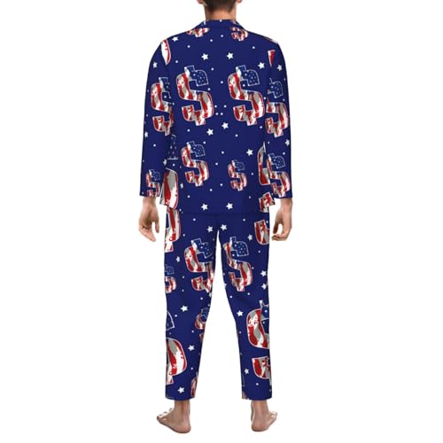 Dollar With Flag America Mens Pajamas Set Button Down Sleepwear Set Long Sleeve Loungewear With Pockets2