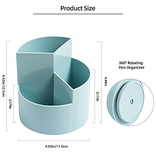 Image of Desk Pencil Pen Holder, 3-Slot 360 Spinning Desk Organizer, Cute Pencil Cup Pot for Office, School, Art Supply - Blue
