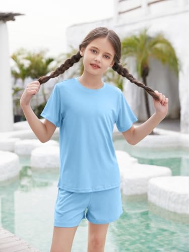 Image of Girls Outfits Short Sleeve Tshirts and Shorts Set Summer Clothing