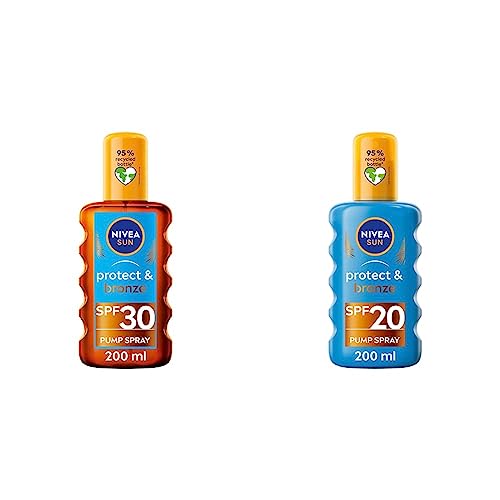 NIVEA SUN Protect & Bronze Oil Spray (200 ml), SPF 30 Sun Oil with Natural Tan Accelerator Formula & NIVEA SUN Protect & Bronze Sun Spray SPF20 (200ml), Bronzing Tanning Lotion Spray with SPF20