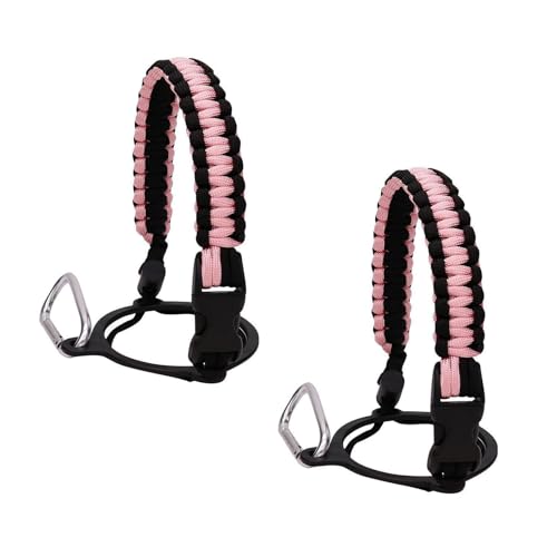 2 Pcs Paracord Water Bottle Handle,Paracord Handle for Water Bottle Strap,Fits Wide Mouth Bottles 12oz to 64oz,Paracord Strap Carrier Assembled with Safety Ring and Carabiner for Hiking(Pink)