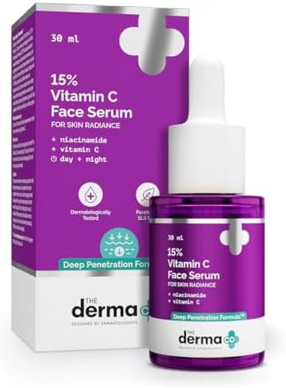 The Derma Co 15% Vitamin C Face Serum with 5% Niacinamide | Powered by Deep Penetration Formula™ | Fades Dark Spots | Reduces Pigmentation | Boosts Collagen | Brightens Skin | Suitable for All Skin Types | 30 ml