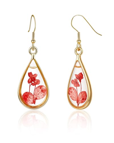 Aliyoham 14K Gold Plated Pressed Flower Earrings for...