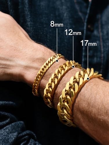 Supcare Cuban Link Bracelet for Men, 8mm/12mm/17mm Width Chains Bracelets, 7.5''/8.3''/9'' Wrist Chain for Man Husband Love Dad Gifts3