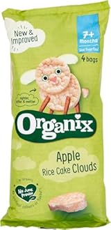 Organix Apple Organic Rice Cake Clouds, Finger Food, Baby Snack 7+ Months, 4 x 18 g Bags Per Pack (5 Packs Total)