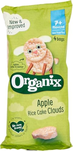 Organix Apple Organic Rice Cake Clouds, Finger Food, Baby Snack 7+ Months, 4 x 18 g Bags Per Pack (5 Packs Total)