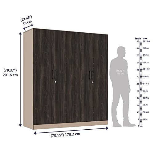 Image of Wakefit Wardrobe | 1 Year Warranty | Engineered Wood Almirah, Cupboard for Clothes Storage | 4 Door, 4 Shelves, 2 Drawers, 2 Trays, 2 Hanging Space | Cashmere Plus - Frappe-Wyoming Maple