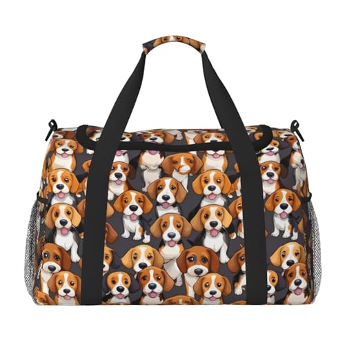 Cartoon Beagle Dogs Print Foldable Carry On Tote Large Capacity Hand Carry Bag for Airplane Weekend Getaways