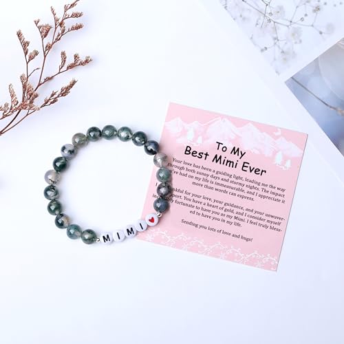 Image of Natural Moss Agate Bracelet for Nana /Gigi /Mimi /Great Grandma Christmas Gifts