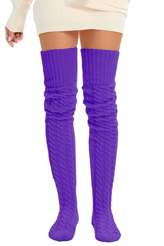 Image of Women's Thigh High Knitted Winter Boot Socks Vintage Extra Long Leg Warmer Over Knee High Stockings