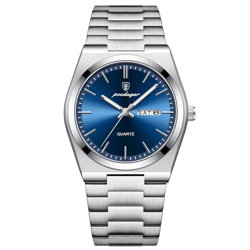 FORSINING Orologio da polso da uomo, alla moda, da lavoro, 18 mm, cinturino in acciaio inox, con calendario e data, impermeabile, analogico al quarzo, Blu