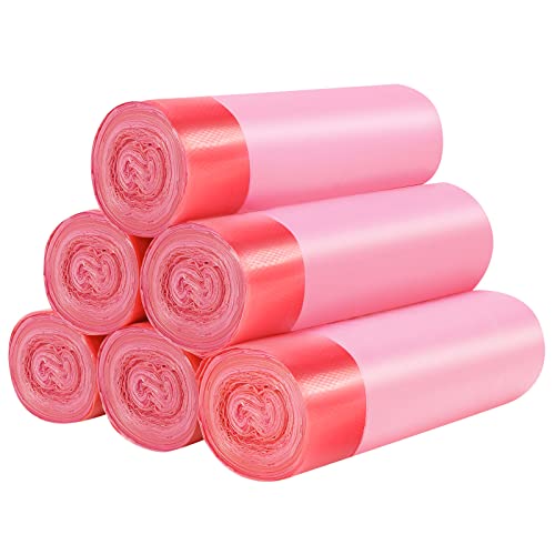6Rolls Drawstring Small Trash Bags,4 Gallon Thicken Drawstring Small Garbage Bags for Kitchen,Bathroom,Bedroom,Home,Office Trash Cans?120 Counts (Pink)