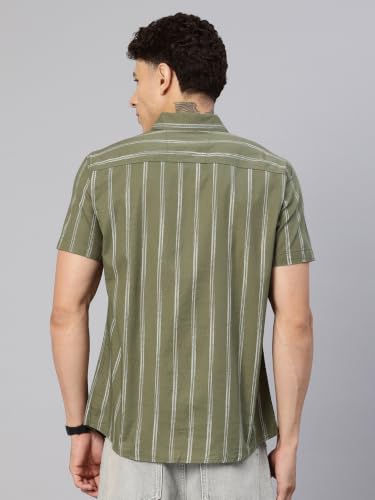 Image of Majestic Man Men's Pure Cotton Striped Half Sleeve Slim Fit Casual Shirt for Men