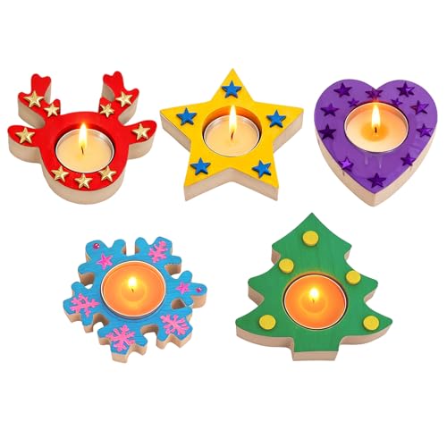 24 Stück Bastelset Weihnachten Kinder – DIY Teelichthalter Holz Set...