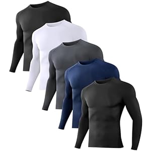 1/5 Pack Men’s Compression Shirts Long Sleeve Athletic Workout Rash Guard Gym Active Sports Undershirt Base Layer Top