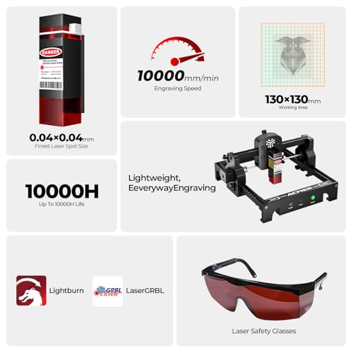 S1 Laser Engraver and Cutter Machine, 6W (6000mW) for Wood, Acrylic, Leather, Plastic - 130x130mm Compact Engraving Area, DIY Crafts & Art Projects, Precision Mini Engraving Framework Design