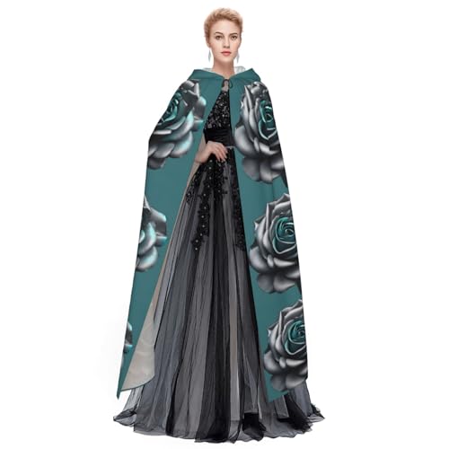 Cape d'Halloween à capuche gris sarcelle pour costume de magicien ou vampire - 4
