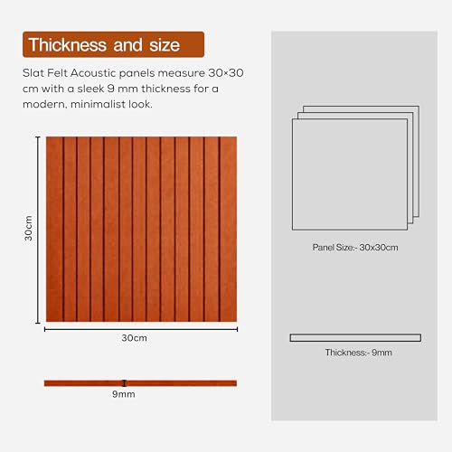 Image of MMT Acoustix Slats Felt Acoustic Wall Panel | Sound Proofing for Room |Premium Acoustic Panel |Pin Board for Wall |Sound Absorbing Panels | Slats Felt Acoustic Wall Panel |Rust| 30 x 30 cm | 8 Pcs