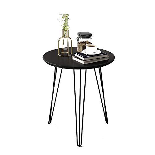 Vintage Round Wood Side Table Coffee Tables End Table Curved Metal Fra