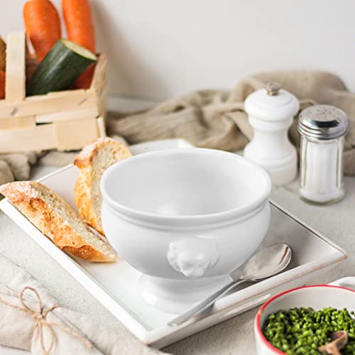 Image of Cinf 12 oz Lion Head Ceramic Soup Bowls Set of 4, Porcelain Bowls | Elegant lion head ceramic bowls with 12 oz capacity, microwave safe for soup, cereal, fruit, desserts and everyday dining