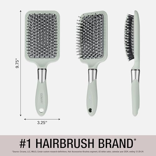 Conair Velvet Touch Paddle Cushion hair brush - Detangling hairbrush - curly or straight styles - men or women - detangler - features soft touch handle - Assorted Color